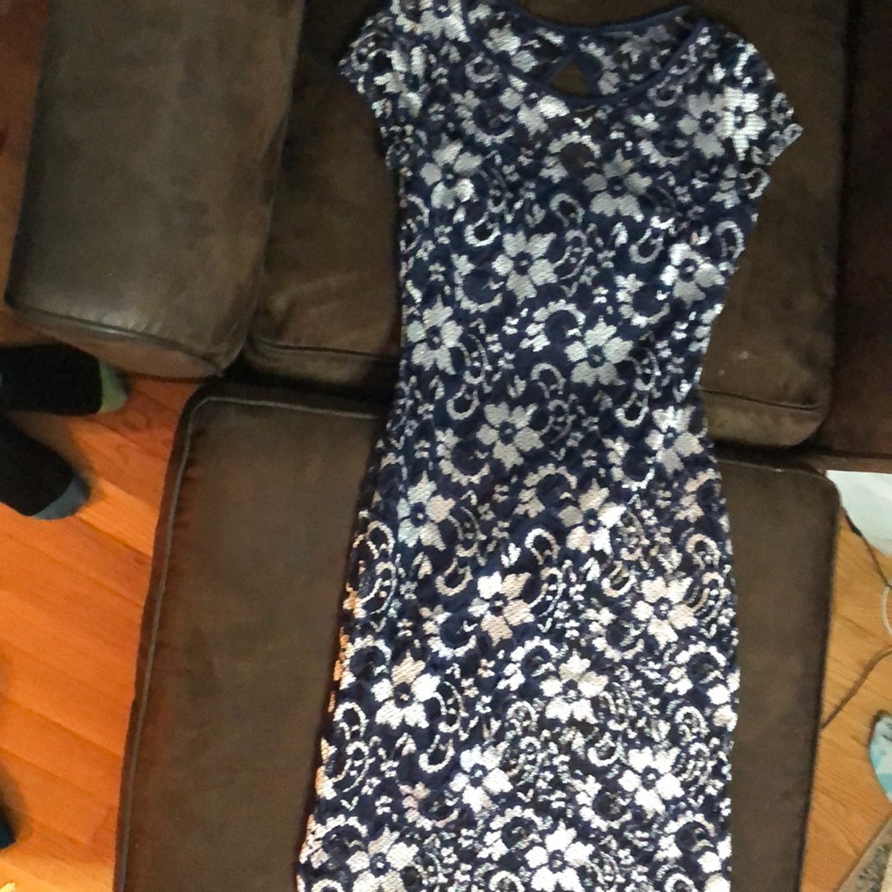 Silver and navy blue lace dress